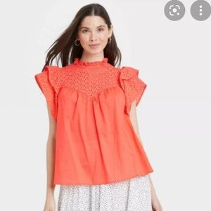 A New Day Flutter Sleeve Eyelet Top